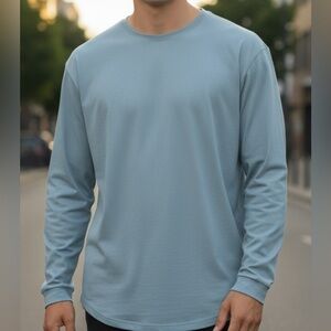 X Cuts Men’s Long Sleeve Tshirt curved hem blue Mens Small
